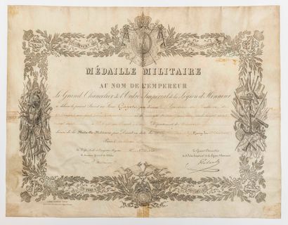 null MILITARY DECORATIONS. 4 Diplomas: Patent of the decoration of THE MILITARY MEDAL,...