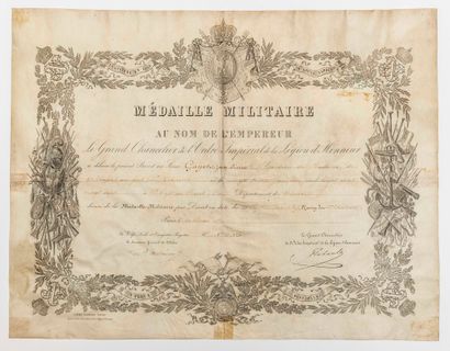 null DÉCORATIONS MILITAIRES. 4 Diplômes: Brevet de la décoration de LA MÉDAILLE MILITAIRE,...