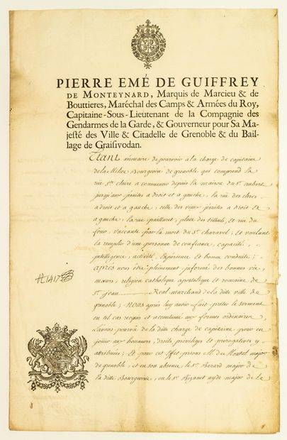 DAUPHINÉ. 1750. Milice Bourgeoise de GRENOBLE...