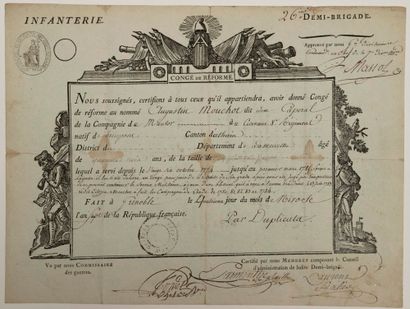  CAMPAGNES DE L'INDE. Congé militaire signé de MASSOL Général Divisionnaire, Commandant...