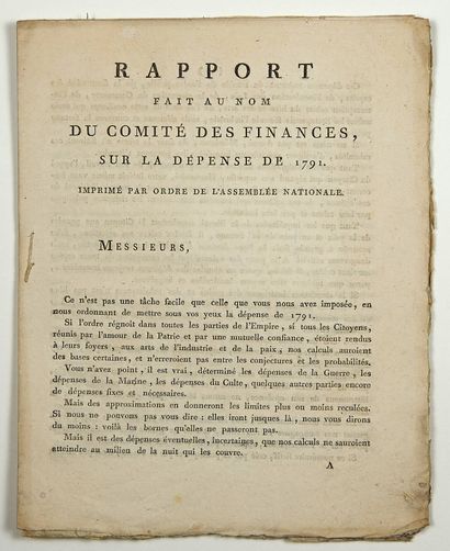 null REVOLUTION, THE FINANCES OF FRANCE in 1791: "REPORT made on behalf of the Committee...