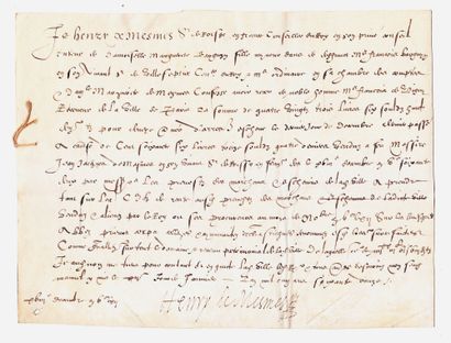  VAL-D'OISE. 1572. Henri 1er de MESMES Seigneur de ROISSY. Pièce signée le 12 Janvier...