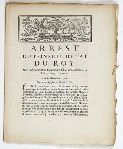  NORD. 2 imprimés: Arrest du Conseil d'État du Roy, pour l'abonnement du dixième...