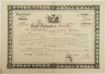  MARNE - "GARDE NATIONALE de BRANDONVILLERS" - BREVET of Mr Hubert CHANTECLAIR notary...