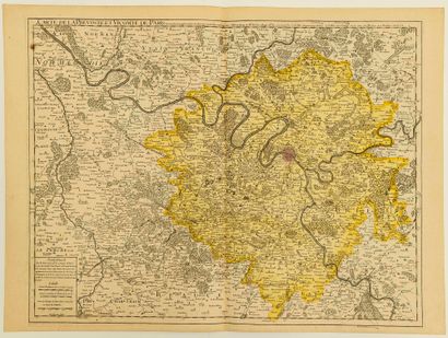  PARIS REGION. MAP of 1711: "Map of the Provost and Viscounty of PARIS. By Guillaume...