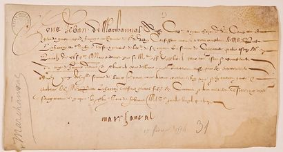 null 1594. Signed Jehan de MARCHANVAL Captain and having charge of a company of French...