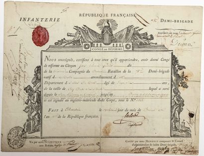 null ALEXANDRIE (Italie) 17 prairial An 9 (6 Juin 1801). Congé militaire signé des...
