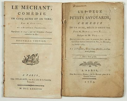  COMEDY. 2 printed plays: "LE MÉCHANT, COMEDIE en cinq actes et en vers par M. GRESSET...