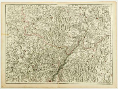 null CARTE de 1745: «LE COURS DU RHIN depuis STRASBOURG jusqu'à WORMS et les Pays...
