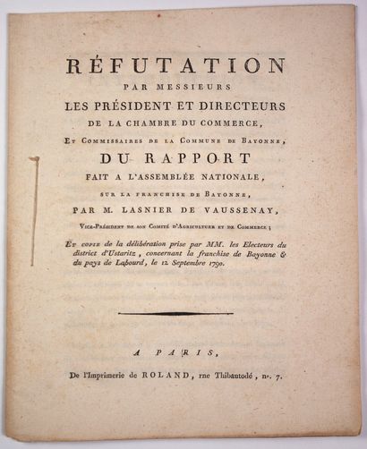 FRANCHISE DE BAYONNE (64). 1790. «Réfutation...