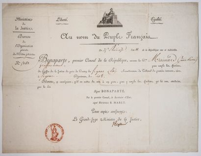 null LOT. 1803. JUSTICE - Grand Brevet délivré par le Bureau de l'Organisation de...