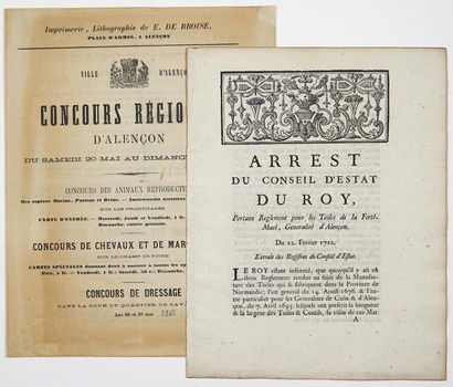 null ORNE. 2 Prints: "Arrest du Conseil d'Etat du Roy, portant Règlement pour les...