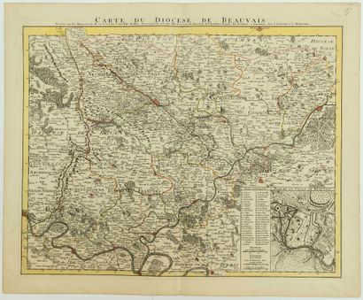 null XVIIIth MAP of OISE and VEXIN (78, 95): "Le Diocèse de BEAUVAIS, dressée sur...