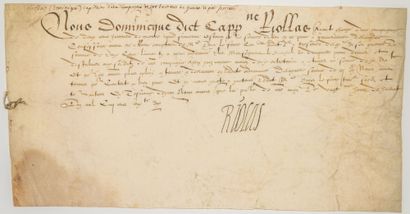 null LANGUEDOC. 1570. Quittance signée de Dominique RIOLAS, Capitaine d'une compagnie...