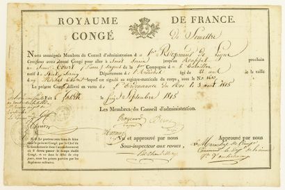  VISCOUNT OF AUTICHAMP. 1815. VIENNA. "ROYAUME DE FRANCE" Semester Leave, of the...