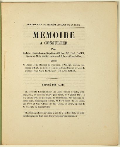 Comte de LAS CASES. 1856. HÉRITAGE du Comte...