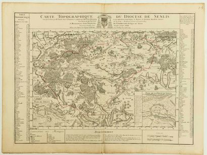  MAP OF THE OISE of 1709: "Topographic map of the Diocese of SENLIS raised on the...