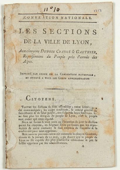 null LYON. 1793. PROCLAMATION OF THE SECTIONS. 13000 NAMES. "The SECTIONS of the...