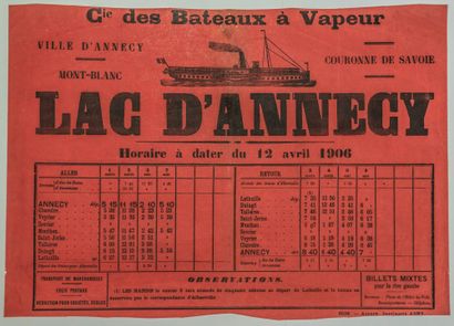  LAKE ANNECY (74). Crown of SAVOIE. Company of the STEAM BOATS. Poster of the Schedule...