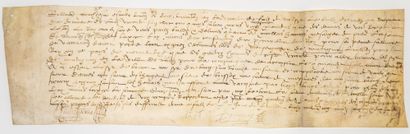 null CALVADOS. 1578. Parchemin (12 x 39 cm) signée Rolland MORCHOESNE Ecuyer, Licencié...