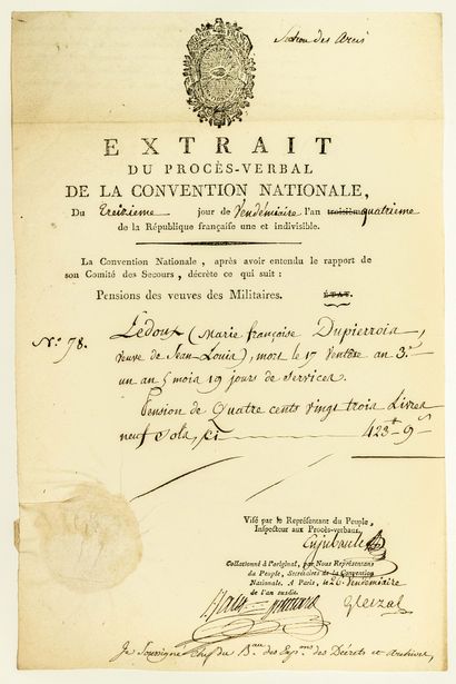 null CONVENTION NATIONALE. 1795. Extrait du Procès verbal de la Convention Nationale...