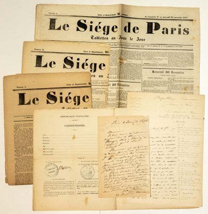 null SIÈGE DE PARIS, 1870/1871. 3 Journaux et 4 Documents: 3 Journaux «LE SIÈGE DE...