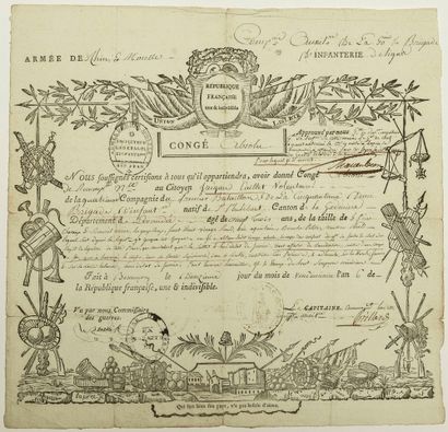  DOUBS. 1797. ARMY OF RHIN AND MOSELLE. Military leave signed by Major General Alexis...