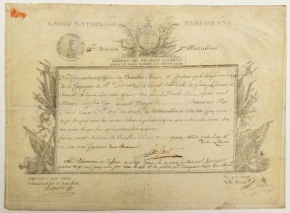  RÉVOLUTION DE 1789. «GARDE NATIONALE PARISIENNE. BATAILLON D'HENRY IV.» Brevet de...