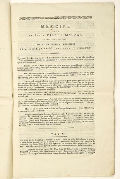 null TRADE with HAMBURG (Germany) - "MEMORANDUM (of Trial) for Sieur Pierre MAUPAS,...