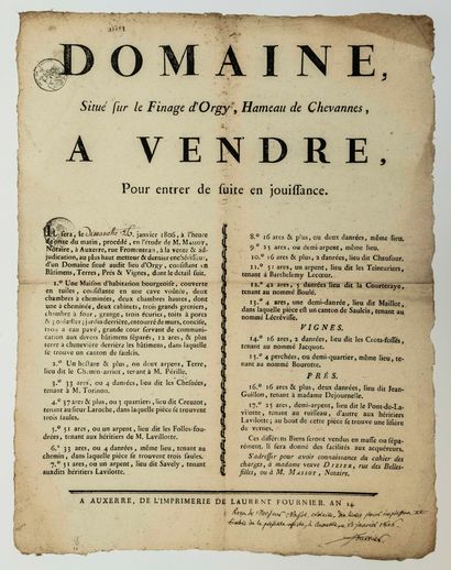 null YONNE. «DOMAINE situé sur le finage d'ORGY, Hameau de CHEVANNES (89), à vendre,...