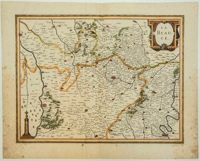  CARTE XVIIe: «LA BEAUCE» c. 1633. (Orléans, Chartres, Etampes, Rochefort, Paris,...
