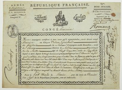  SAINT-MALO (35). ARMÉE D'ANGLETERRE, 89° Demi-Brigade - Pièce signée du Général...