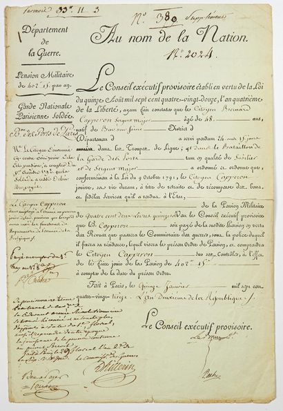  «BUREAU DES PORTS DE PARIS. GARDE NATIONALE PARISIENNE SOLDÉE». Pièce Signée LEBRUN-TONDU...