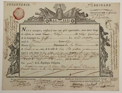  FINISTÈRE. 1796. Bataille de QUIBERON (1795). Congé militaire signé Henri de Fulques...