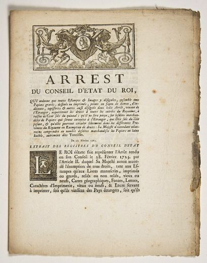 ESTAMPES & IMAGES. 1765. «ARREST du Conseil d'Estat du Roi, qui ordonne que toutes...