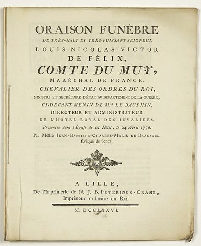 null "FUNERAL ORAISON of Louis-Nicolas-Victor DE FÉLIX Count de MUY, Marshal of France,...