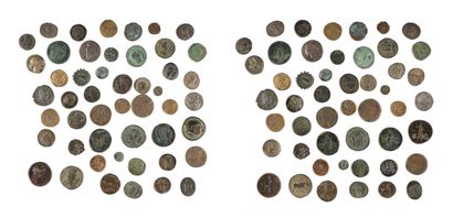 Important lot de monnaies antiques en bronze comprenant monnaies romaines, grecques,...