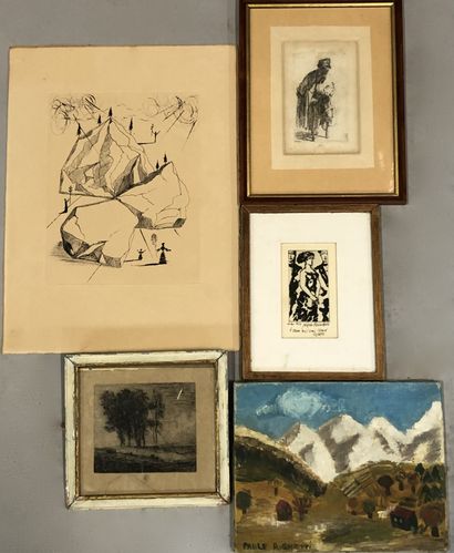 null Set of engravings with an oil on canvas signed Paule RIGHETTI

19 x 24 cm for...