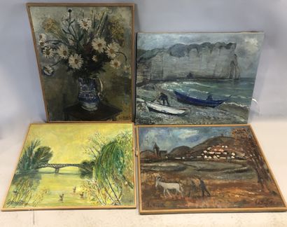 Edouard RIGHETTI 
4 oils on canvas signed...