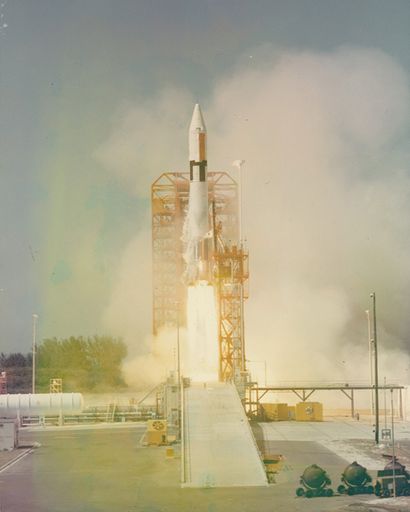 NASA Nasa. Rocket takeoff from Cape Kennedy. Circa 1965. Annotations on the back....