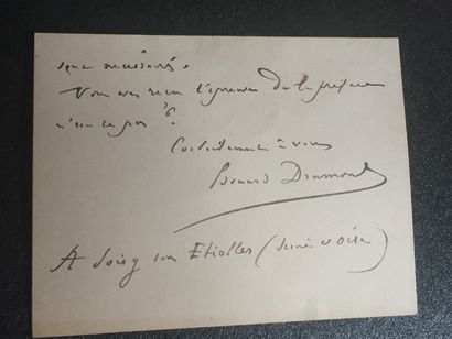  DRUMONT Edouard (1844-1917): Rare carte manuscrite avec enveloppe conservée, datée...