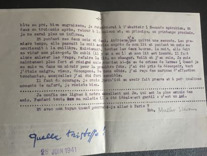  MALLET-STEVENS: Lettre tapuscrite datée du 24 juin 1941 adressée à "Ma bien chère...