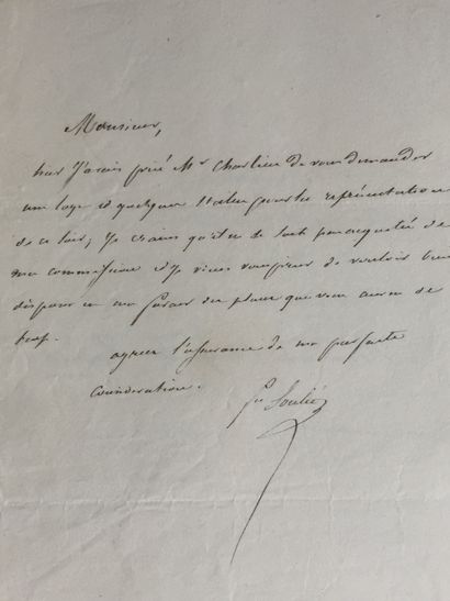  SOULIE (Frédéric) (1800-1847): 4 LAS adressées à M. Poirson: demande de loge, demande...