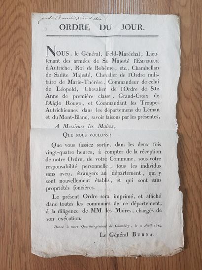 [SAVOIE] Placard imprimé à Chambéry: Général...