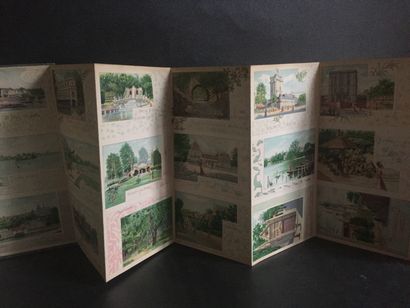 null PARIS and its surroundings. Souvenir 1900. Color lithographed folding panorama...
