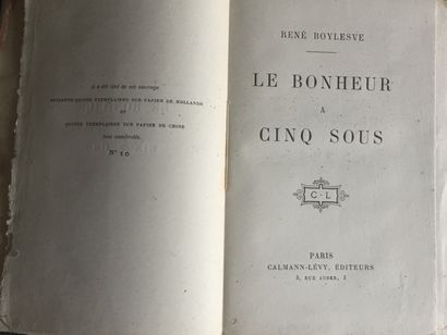  BOYLESVE (R.): Le Bonheur à cinq sous. Calmann-Levy, s.d. In-12 broché, couv. orange...