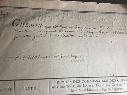 null LOUIS XV - Ordre de route signé "Louis" et contresigné "Ségur": Chemin que tiendront...
