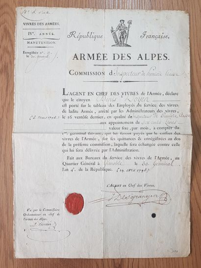 null [SAVOIE] Printed document of the Army of the Alps: Commission of Inspector of...