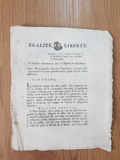 [SAVOIE] Document imprimé à Chambéry chez...