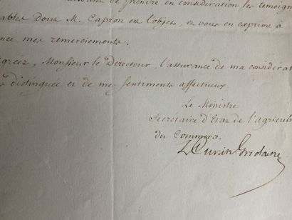  CUVIER : LAS de la main d’un secrétaire, signée par Cuvier, alors secrétaire d’Etat...